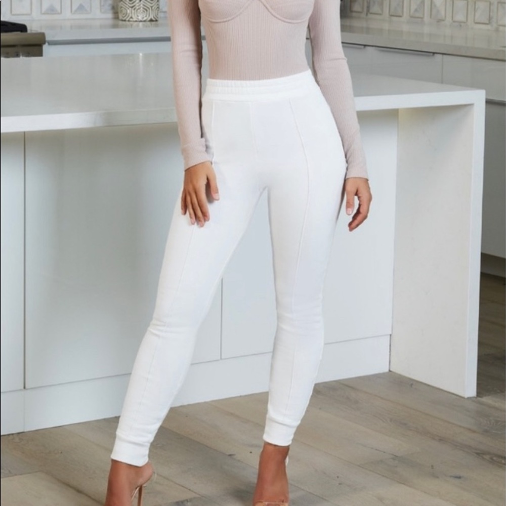 Oh Polly High Waisted White Jogger